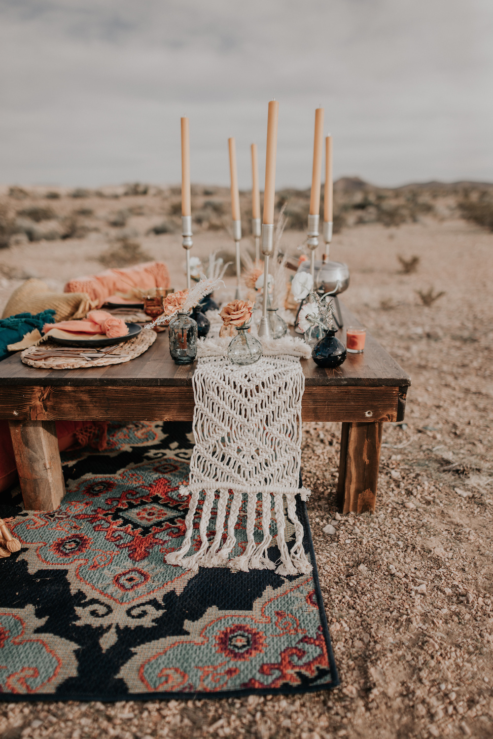 macrame table runner on a low profile table
