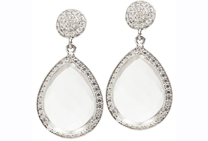 Besotted Clear Quartz Pave Drop Earrings