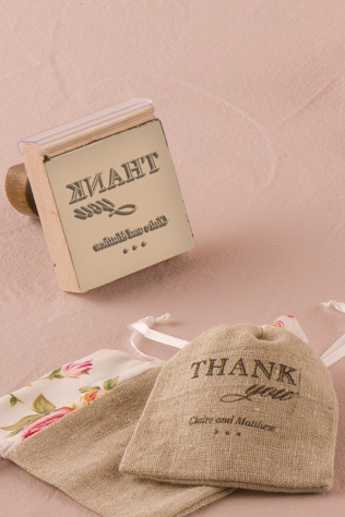 Burlap Chic Thank You Personalized Rubber Stamp