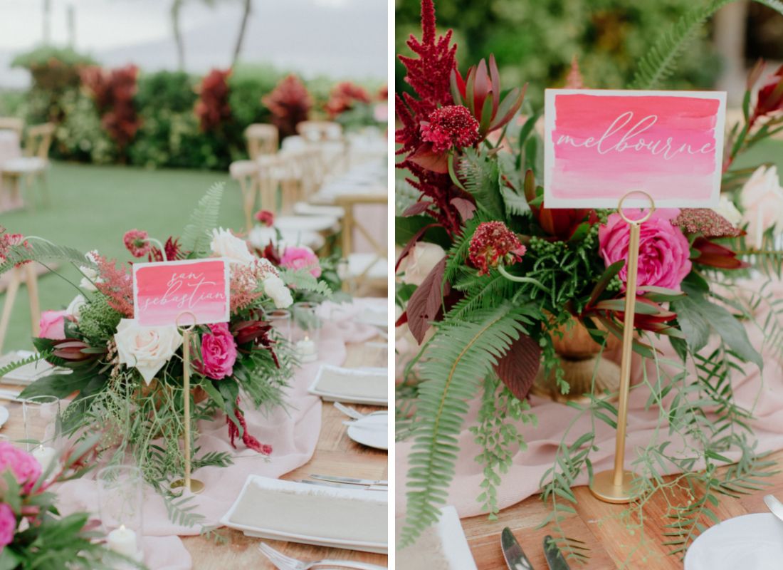table cards with "Melbourne" and "San Sebastian" 