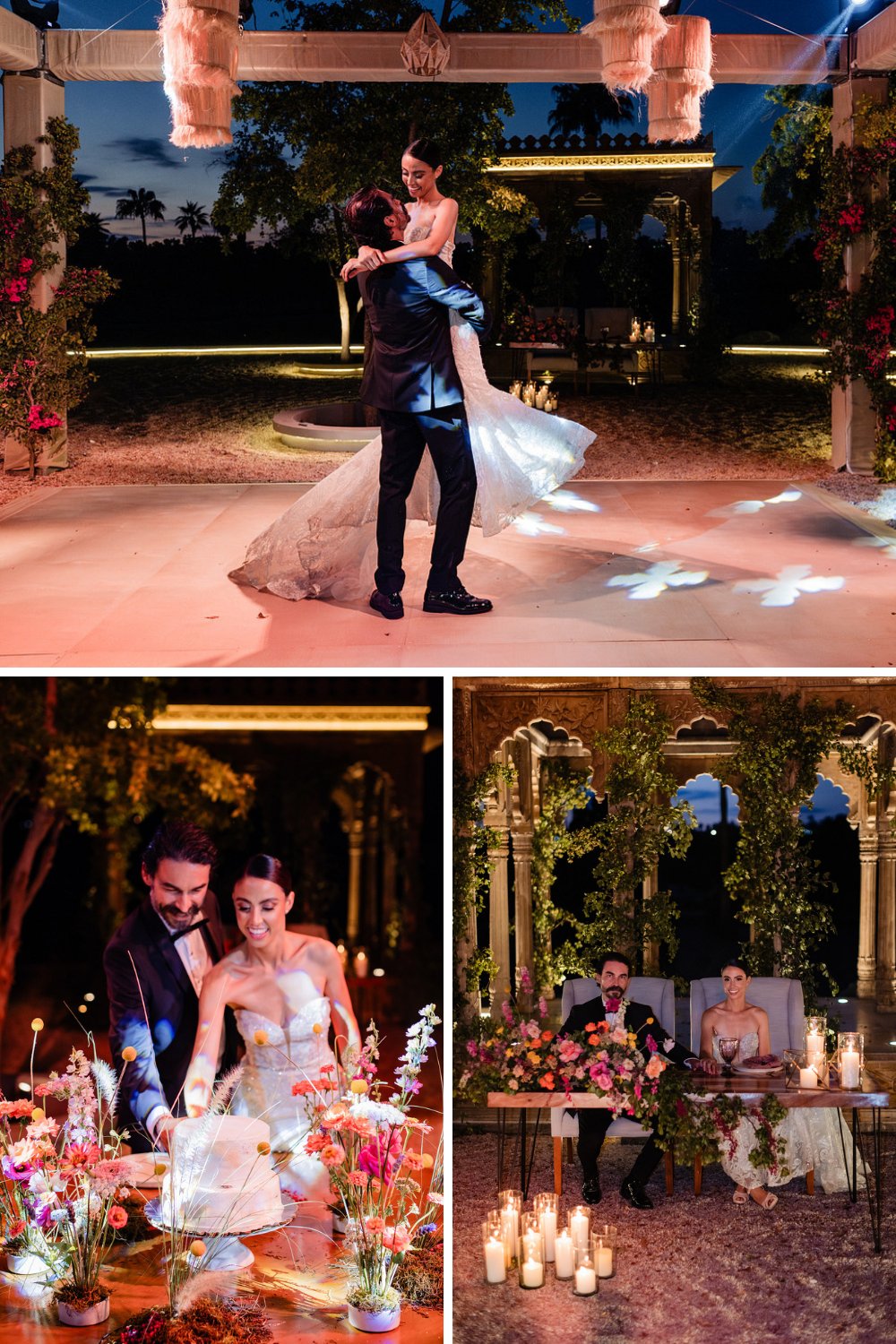 Collage of wedding reception and first dance by bride and groom
