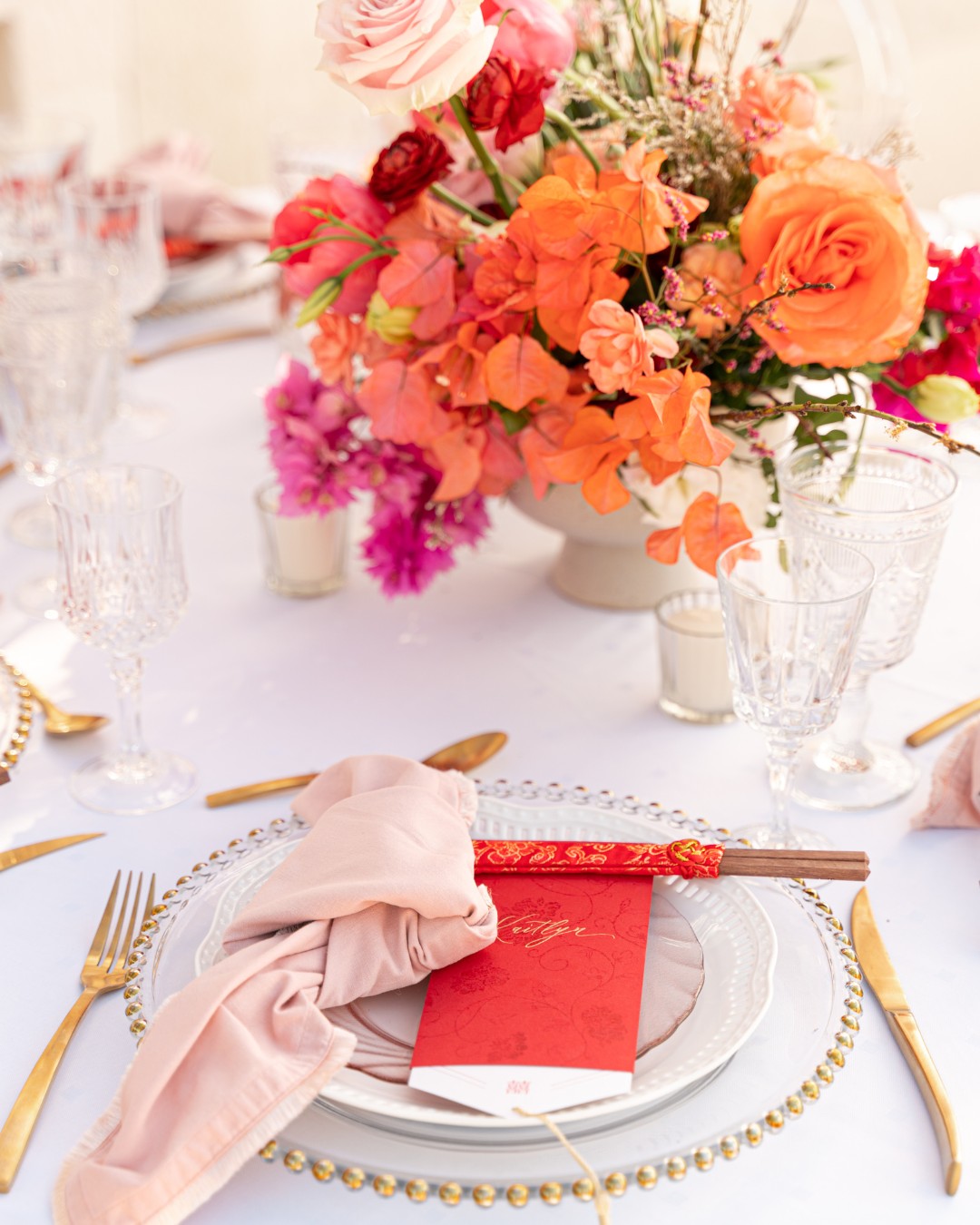 Red and orange floral centerpieces