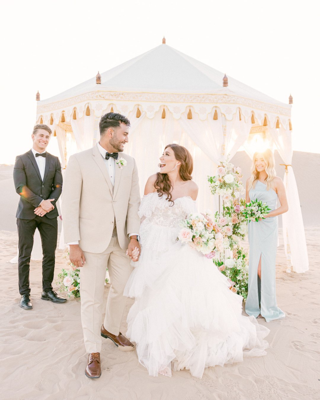 Wedding couple with Best Man and Maid of Honor in desert wedding 