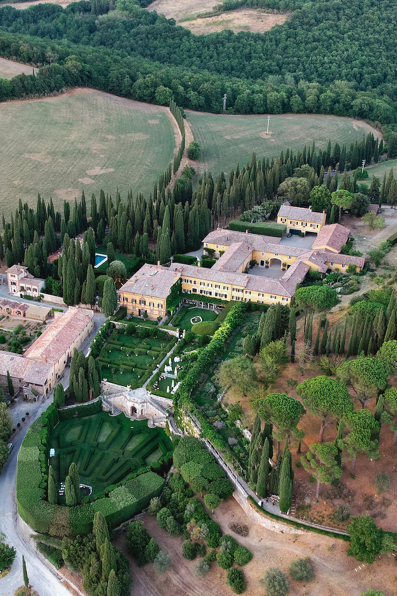 Aerial view of manor and gardens