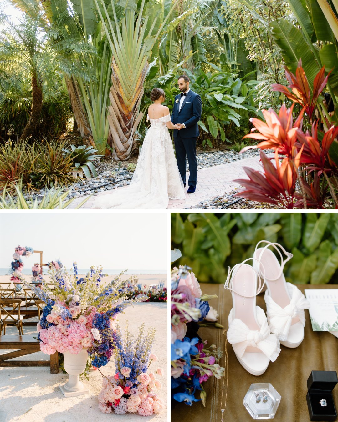 Bride and Groom in tropical beachside ceremony.