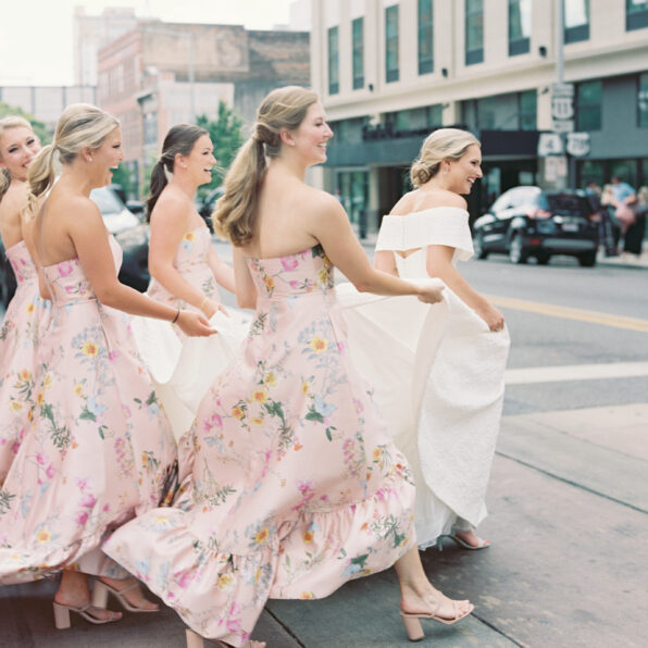 bride and bridesmaid gowns in different colors