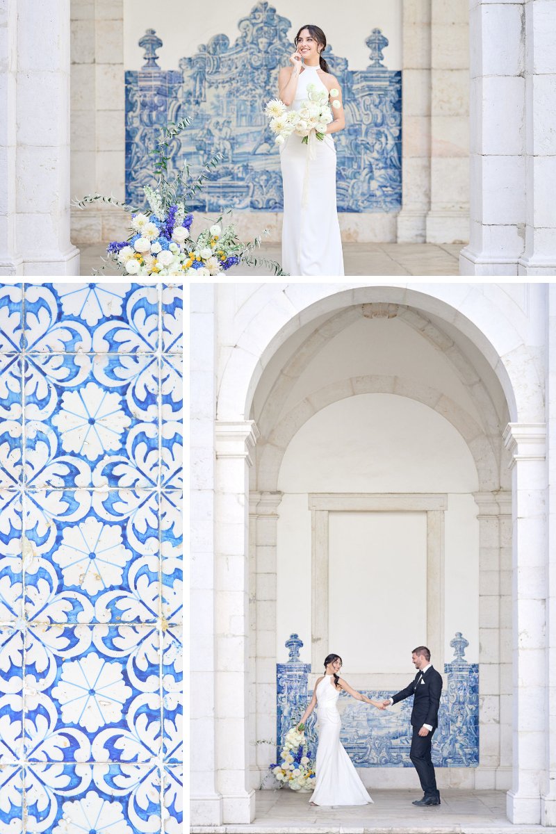 bride and groom photos at São Vicente de Fora in Lisbon