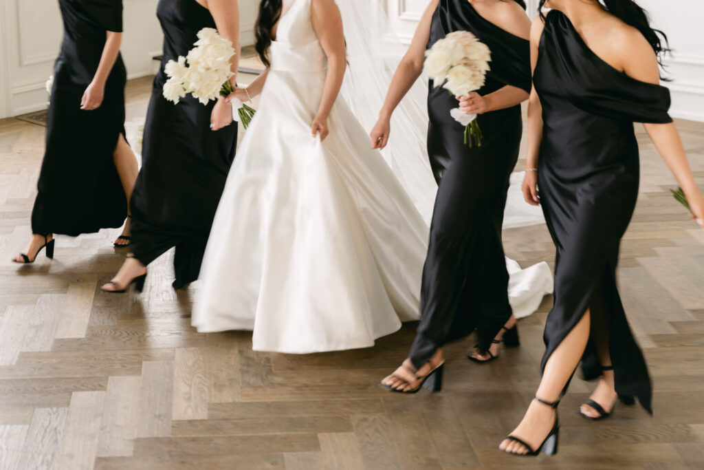 elegant black bridesmaid gowns