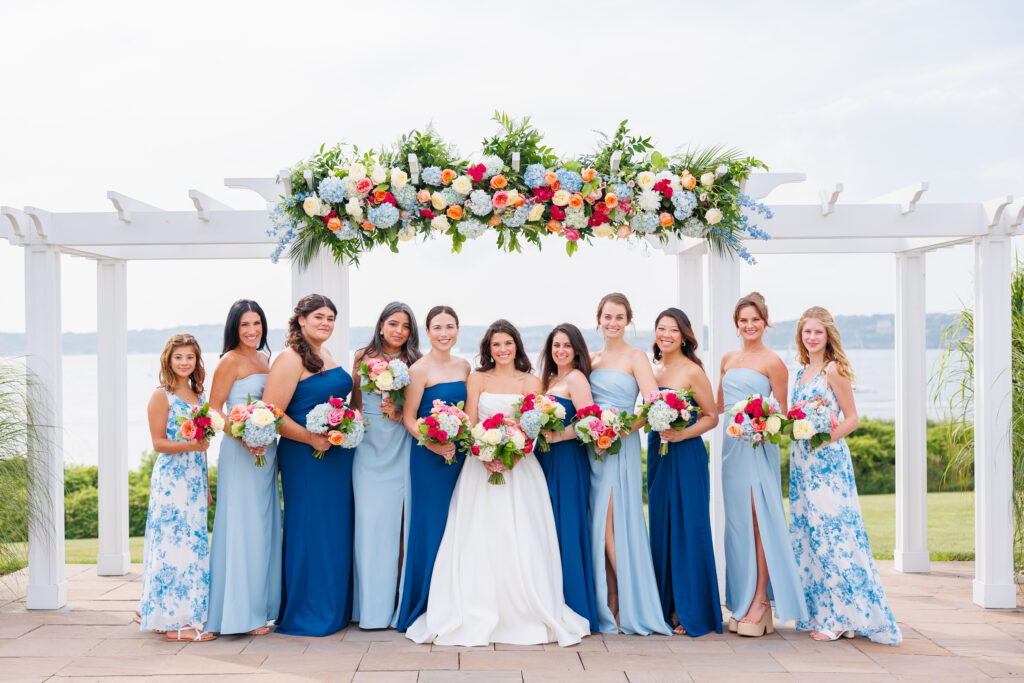 different colors of blue bridesmaid gowns