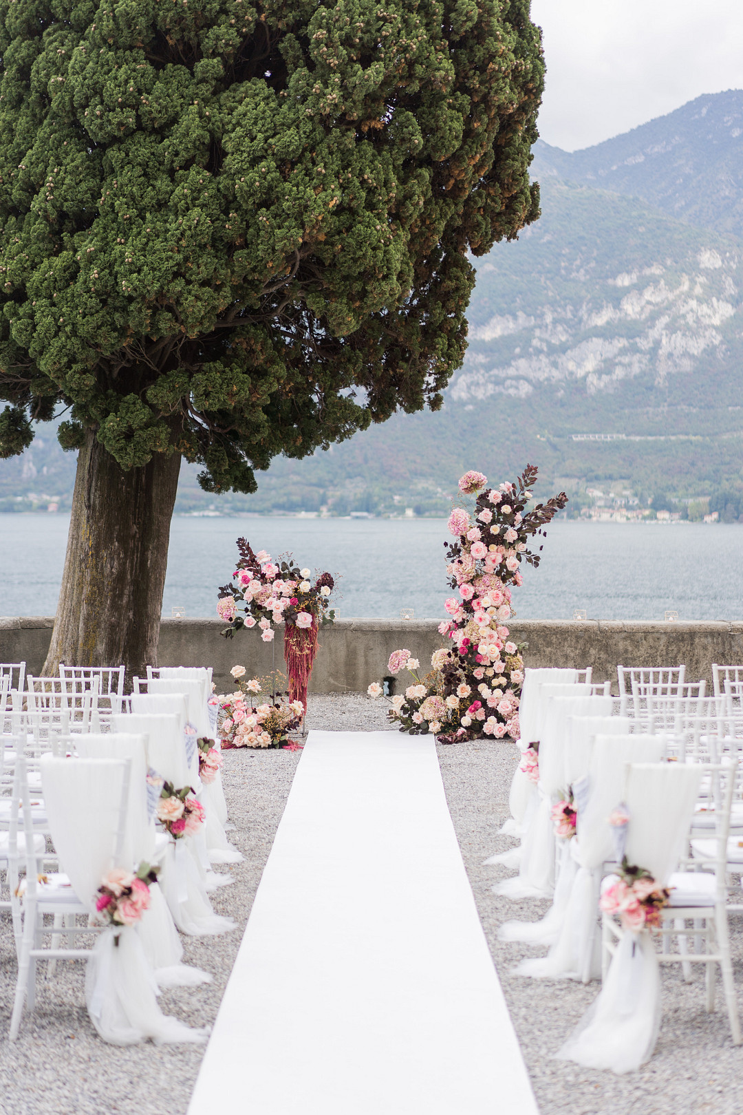 pink florals with lake como background