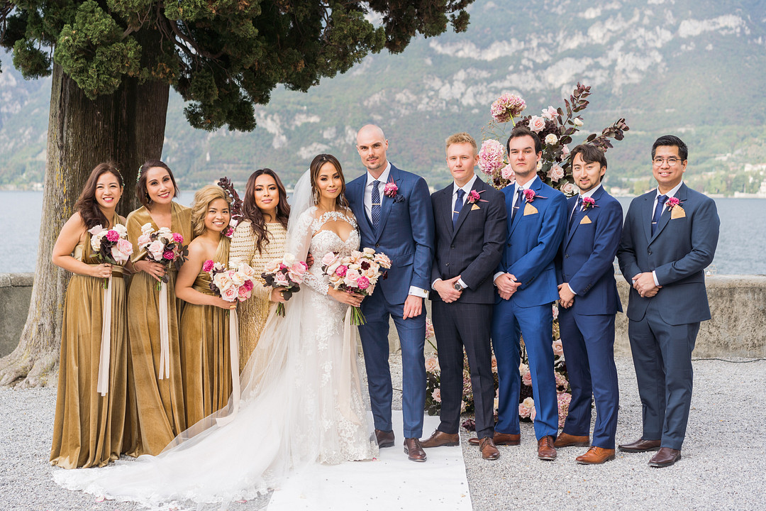 bridal party and couple