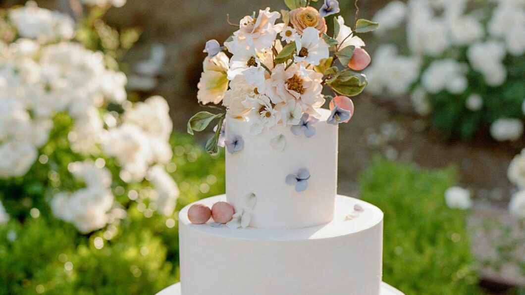two tier wedding cake with florals
