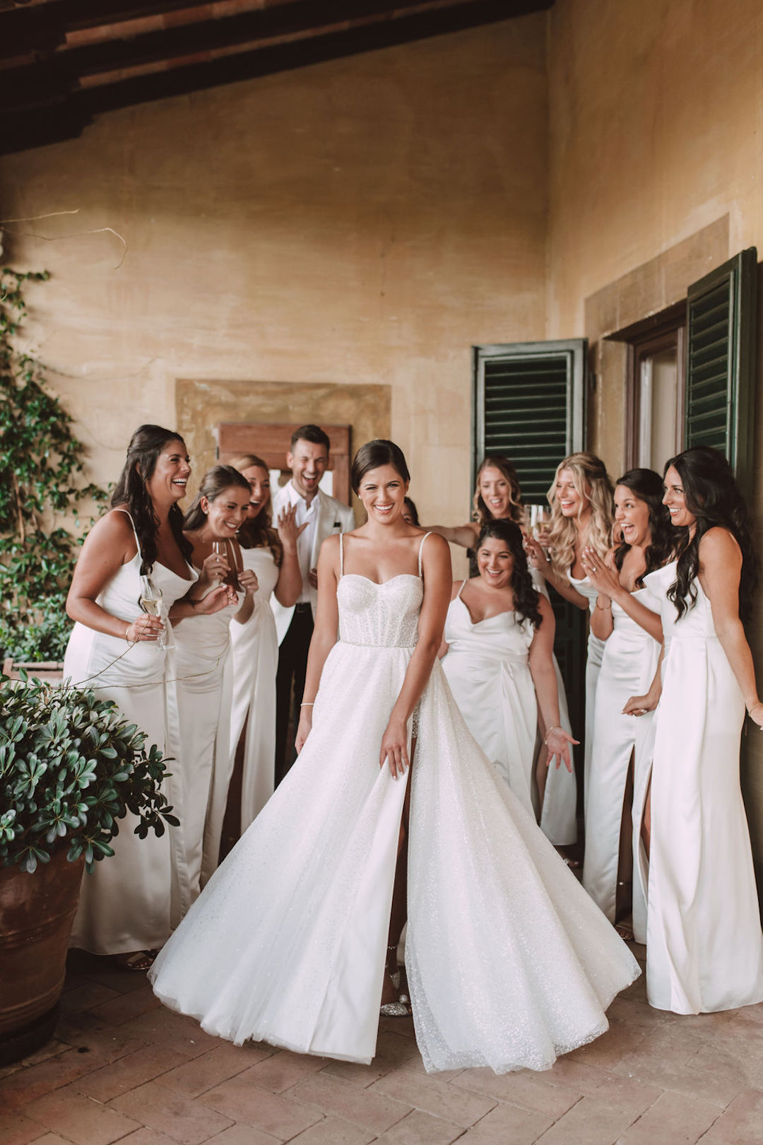 wedding party in Ivory Cowl-Neck Draped Wrap Maxi Dresses