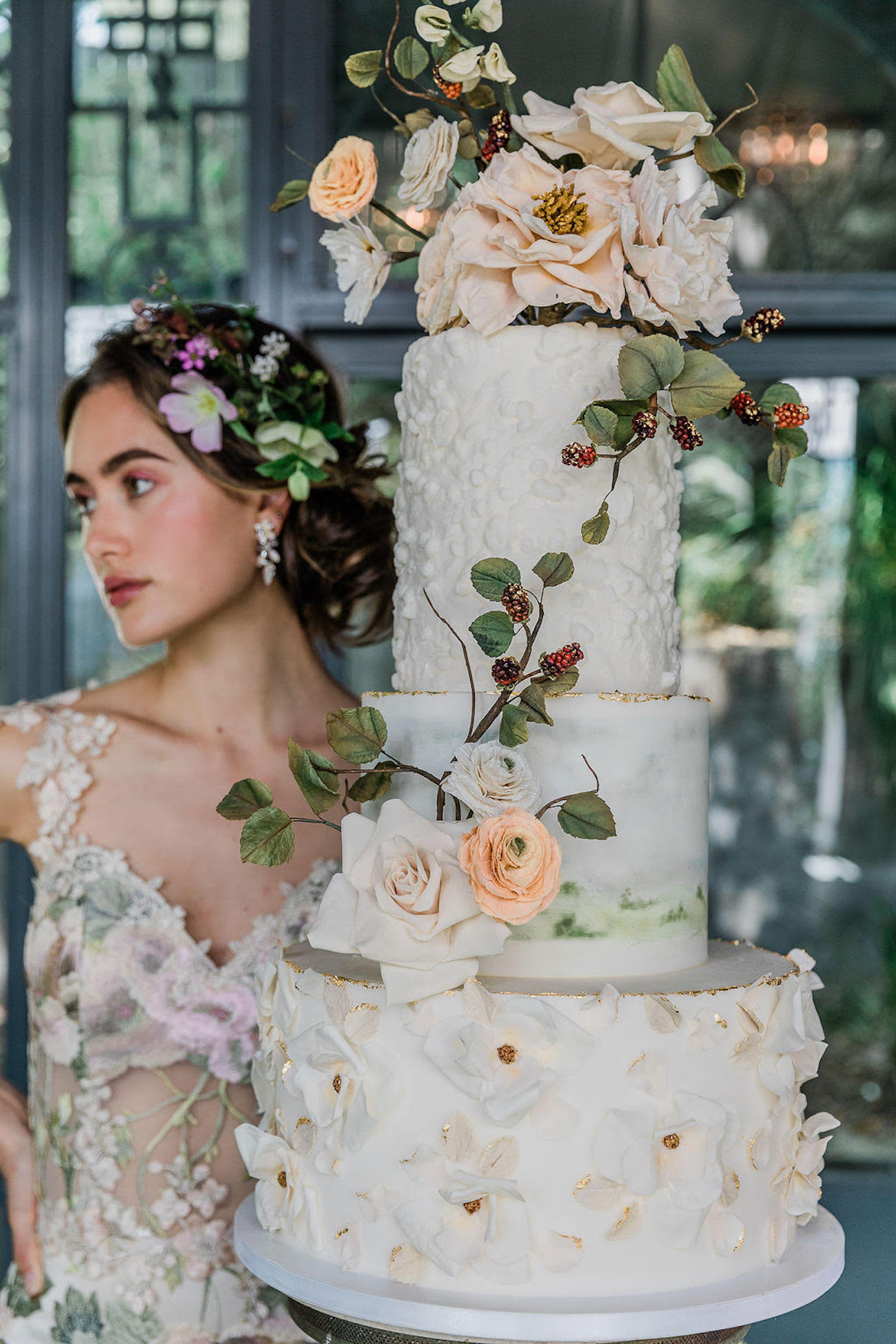 three tiered textured wedding cake
