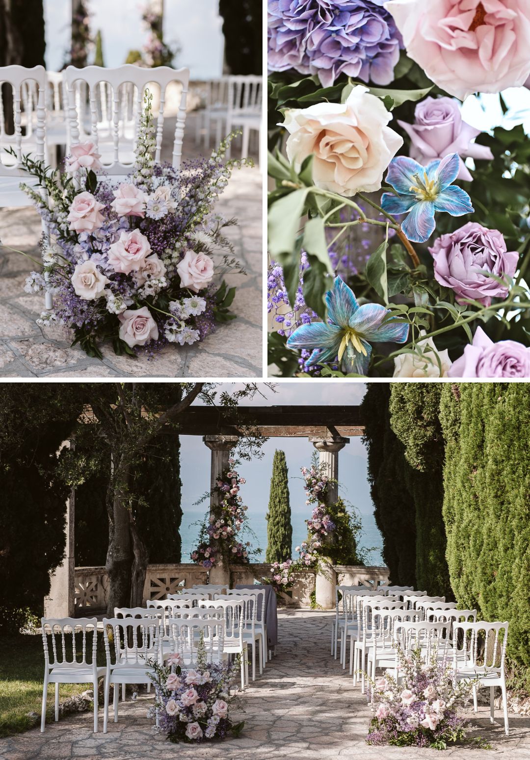 purple, pink and blue floral arrangements by Amie Ziedi