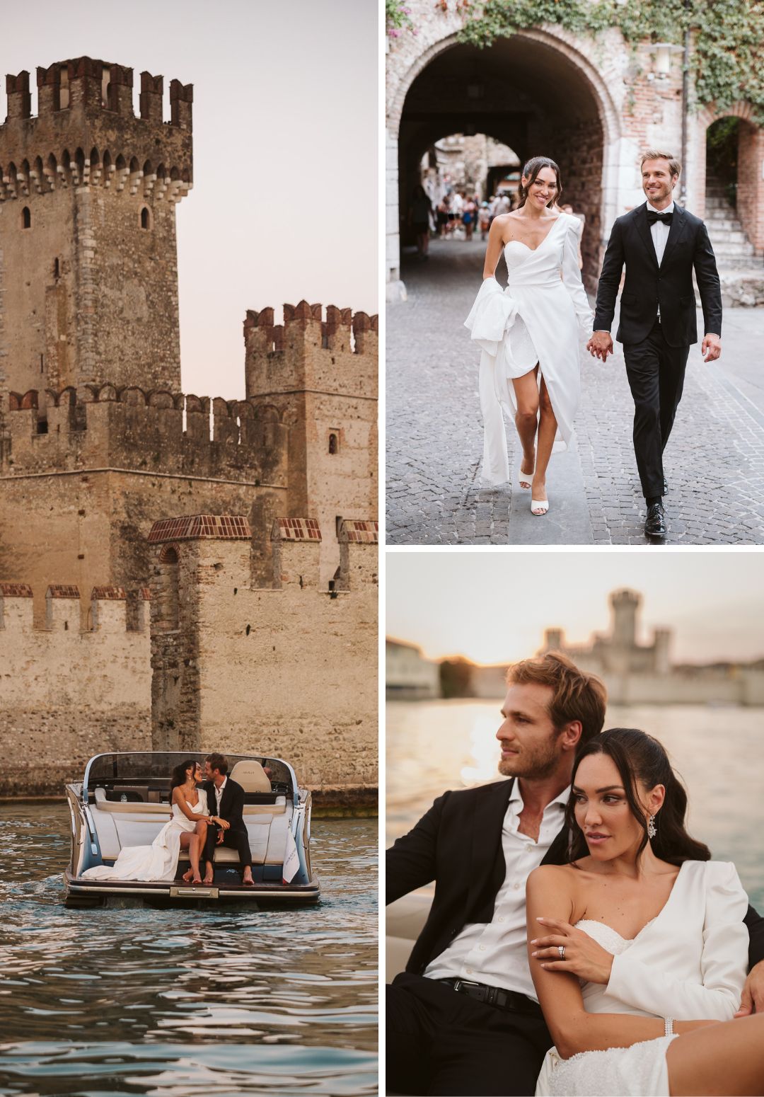 couple walk through city to take boat ride on Lake Garda