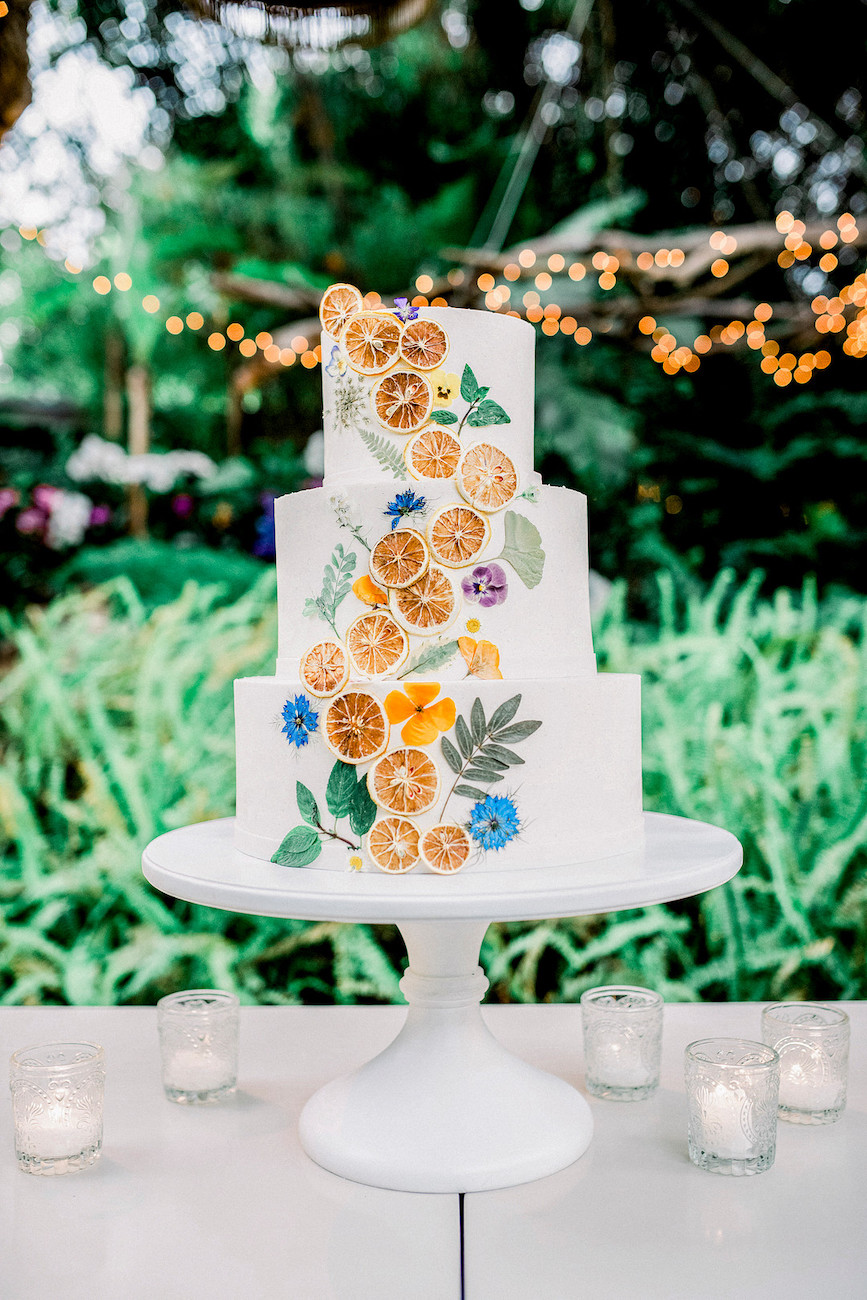 three tier wedding cake with dried citrus by Edith Meyer Wedding Cakes