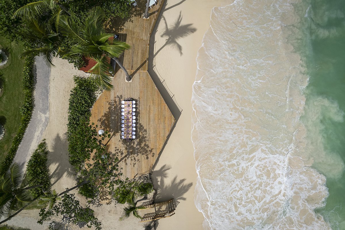 aerial view of reception on beach