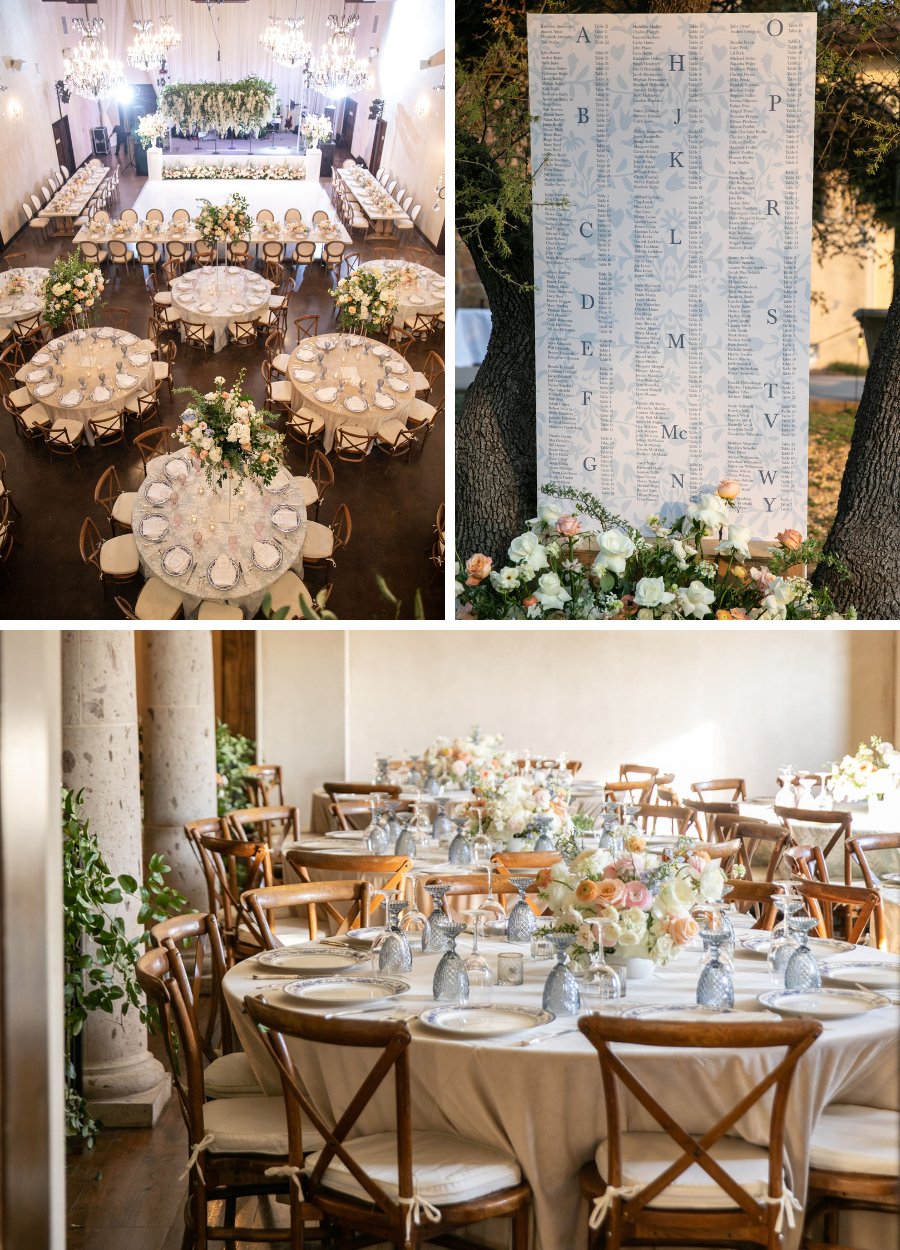 Texas Hill Country reception setup, seating chart, tablescape