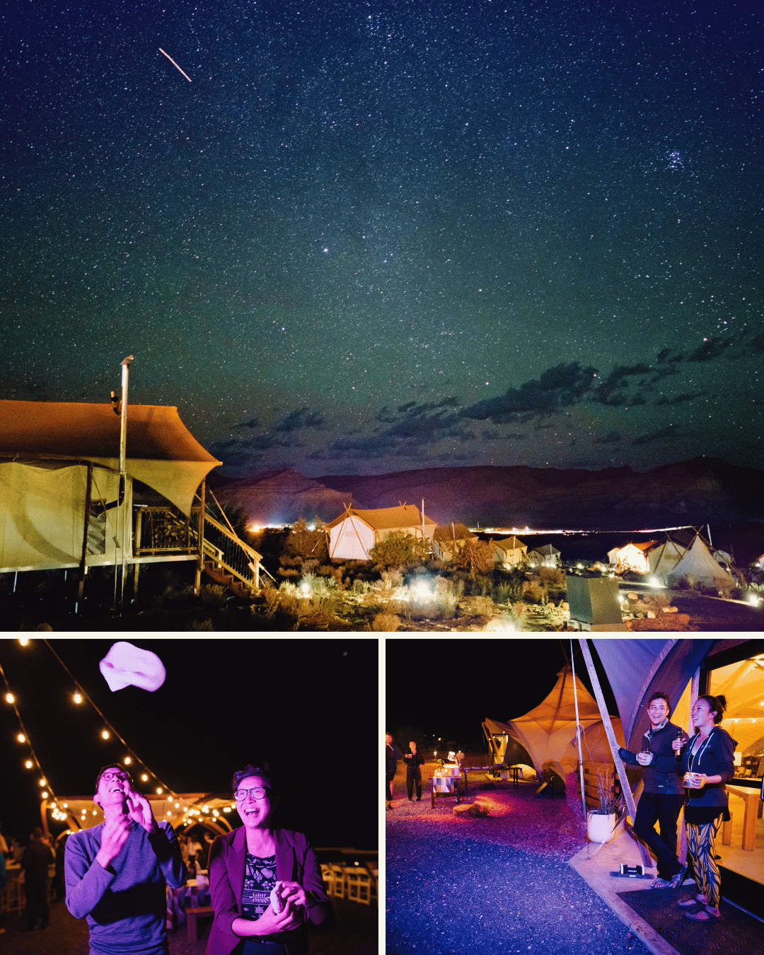 night time photos with canvas tents in Utah