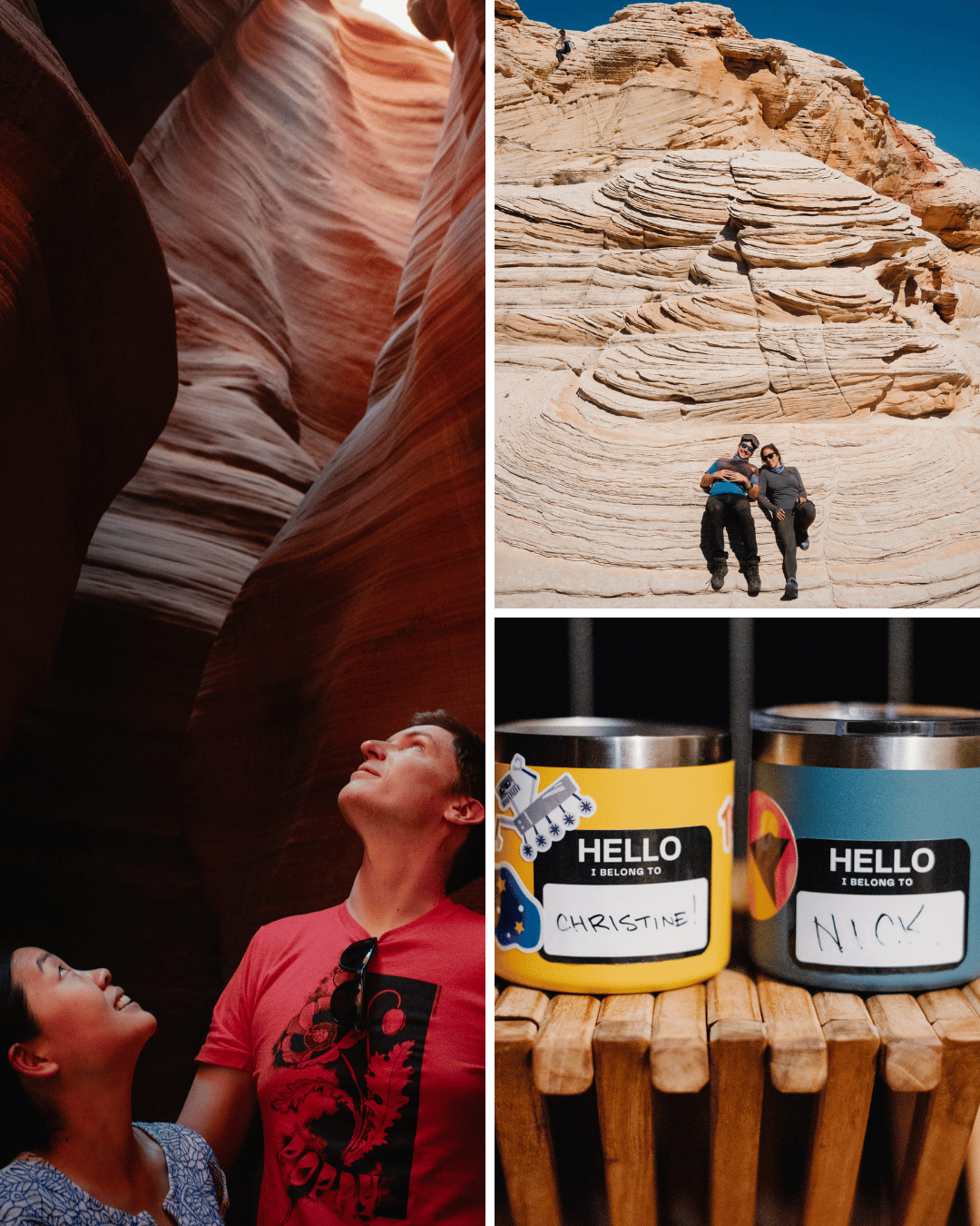 the couple exploring Antelope canyon, the customized mugs