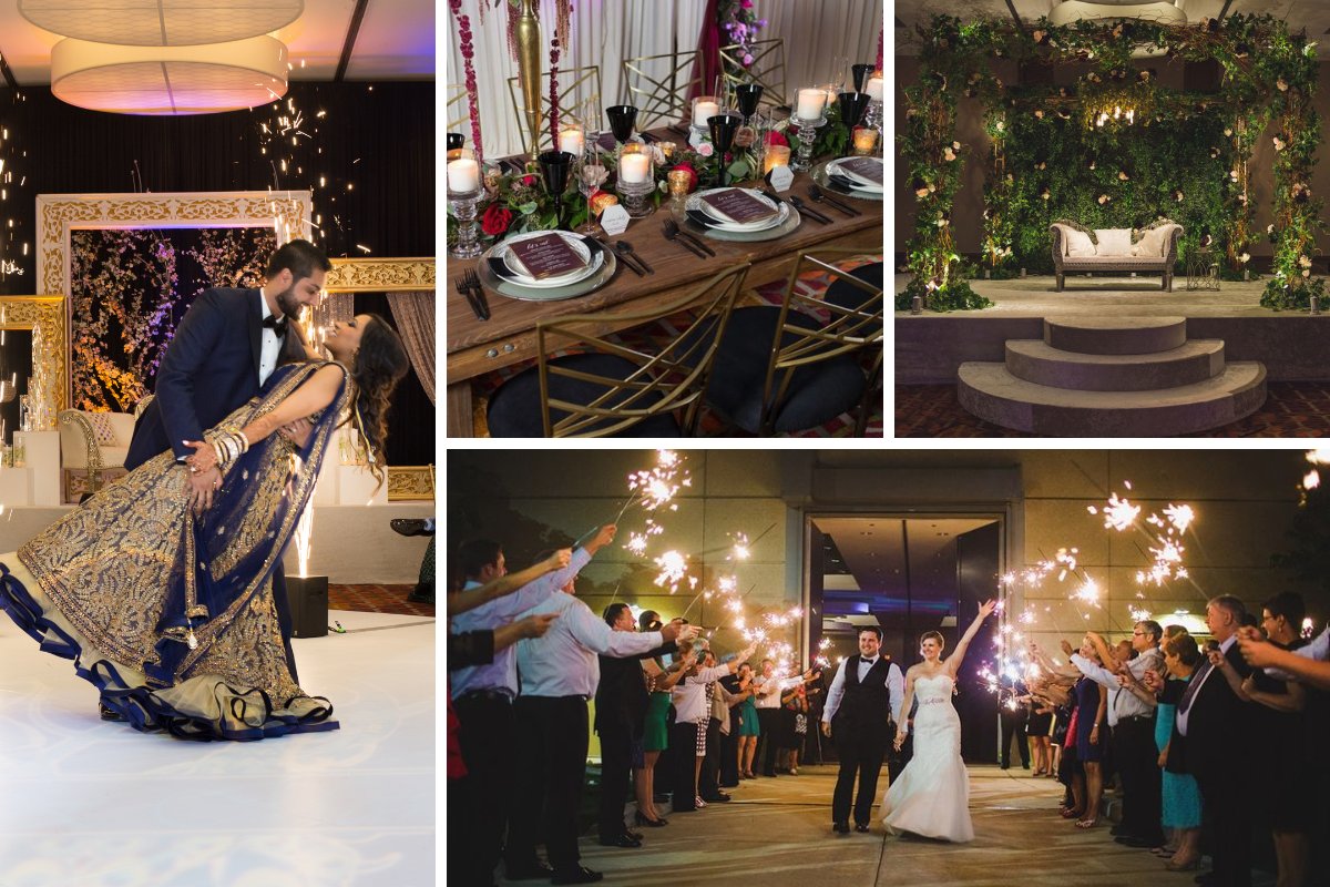 collage of wedding receptions at Chicago marriott