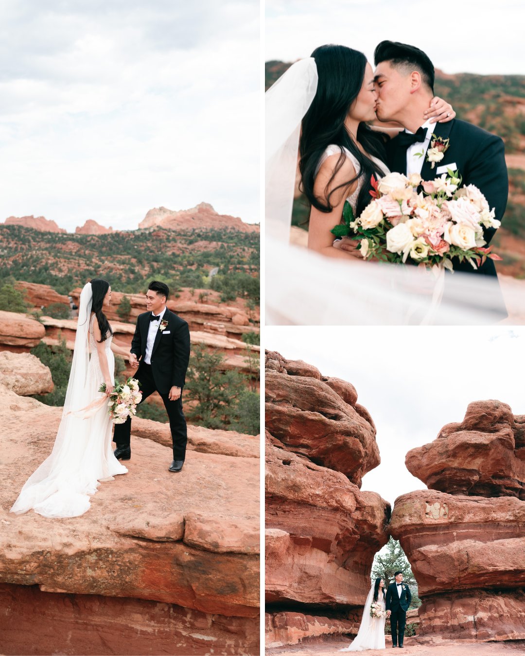 couple posing on red rocks