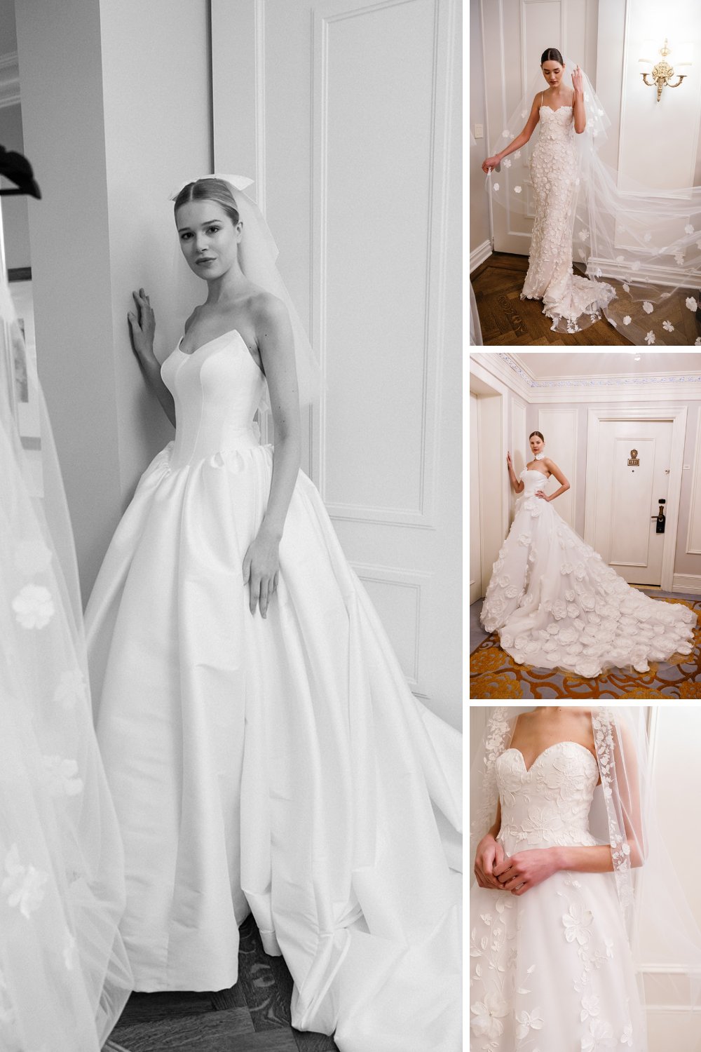Collage of elegant wedding gowns for 2024