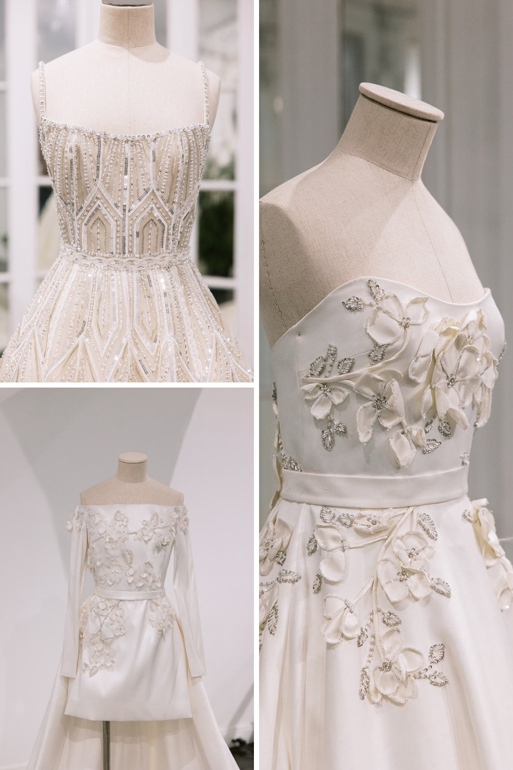 Collage of beaded and embellished wedding gown
