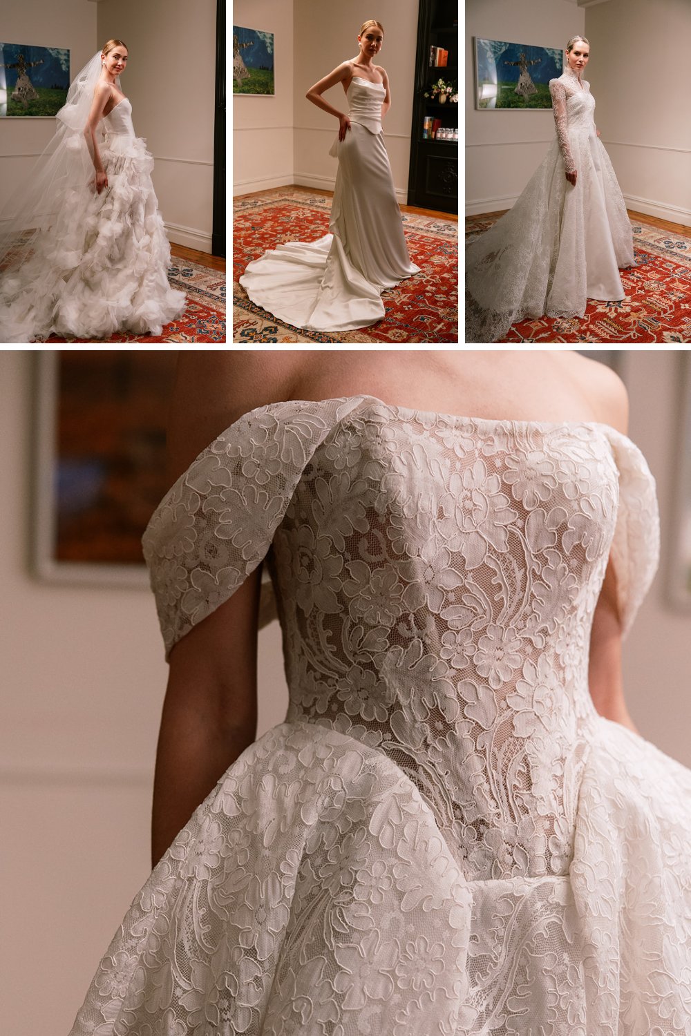 Collage of wedding gowns in different styles for 2024
