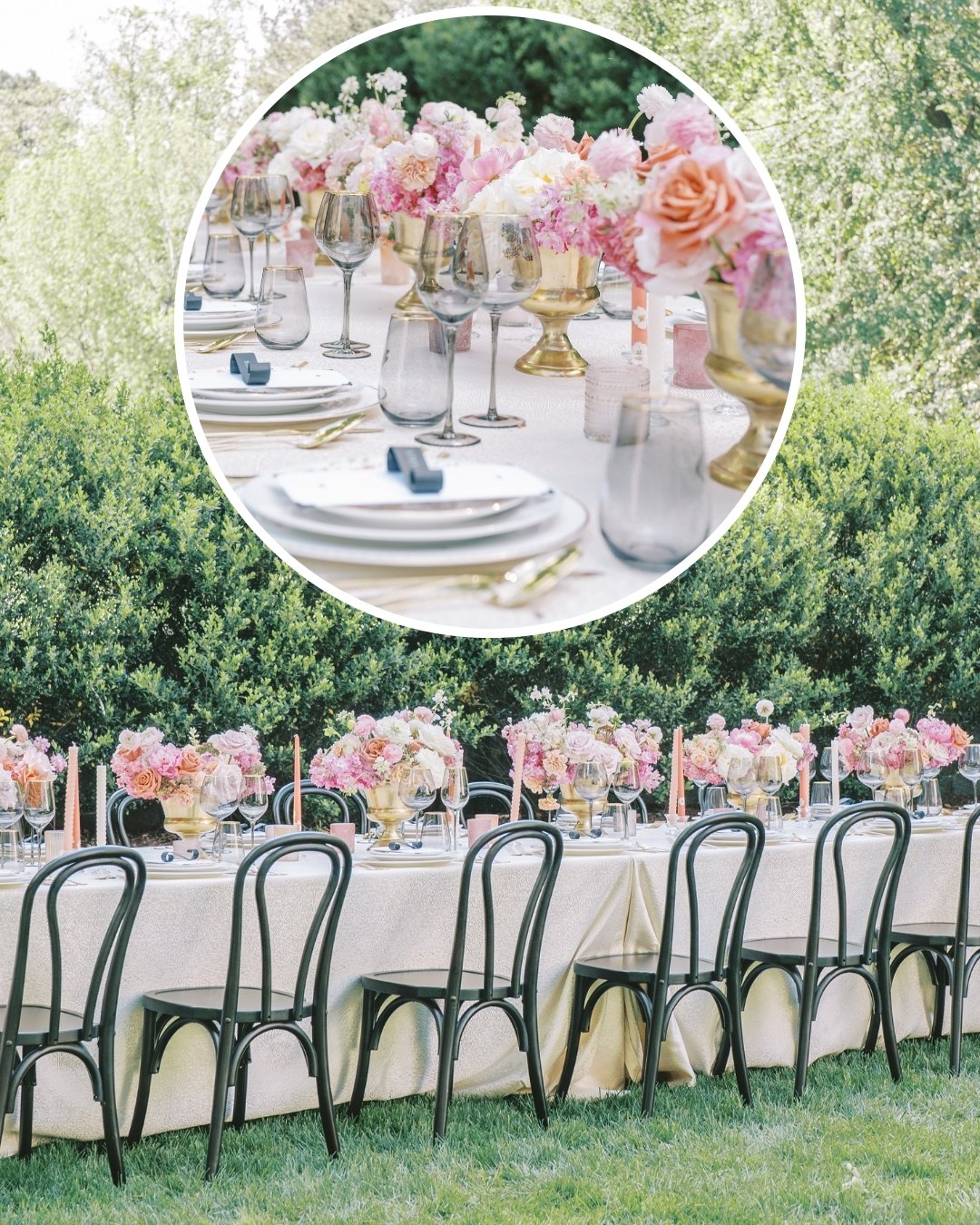 Wedding dinner reception set up in soft pinks and pastels