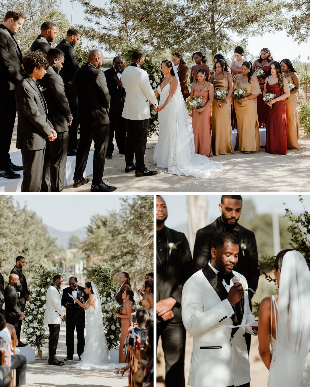 couple pray to open their Valle de Guadalupe wedding ceremony, then share vows
