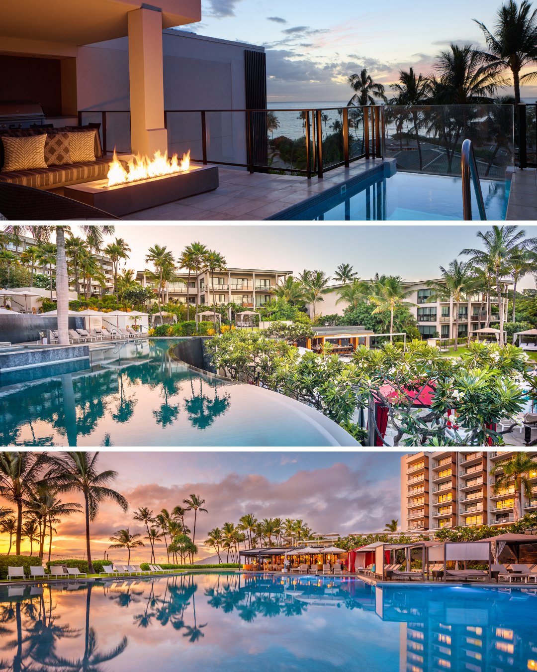 wide angle shots of the Andaz Maui pools including a private plunge pool