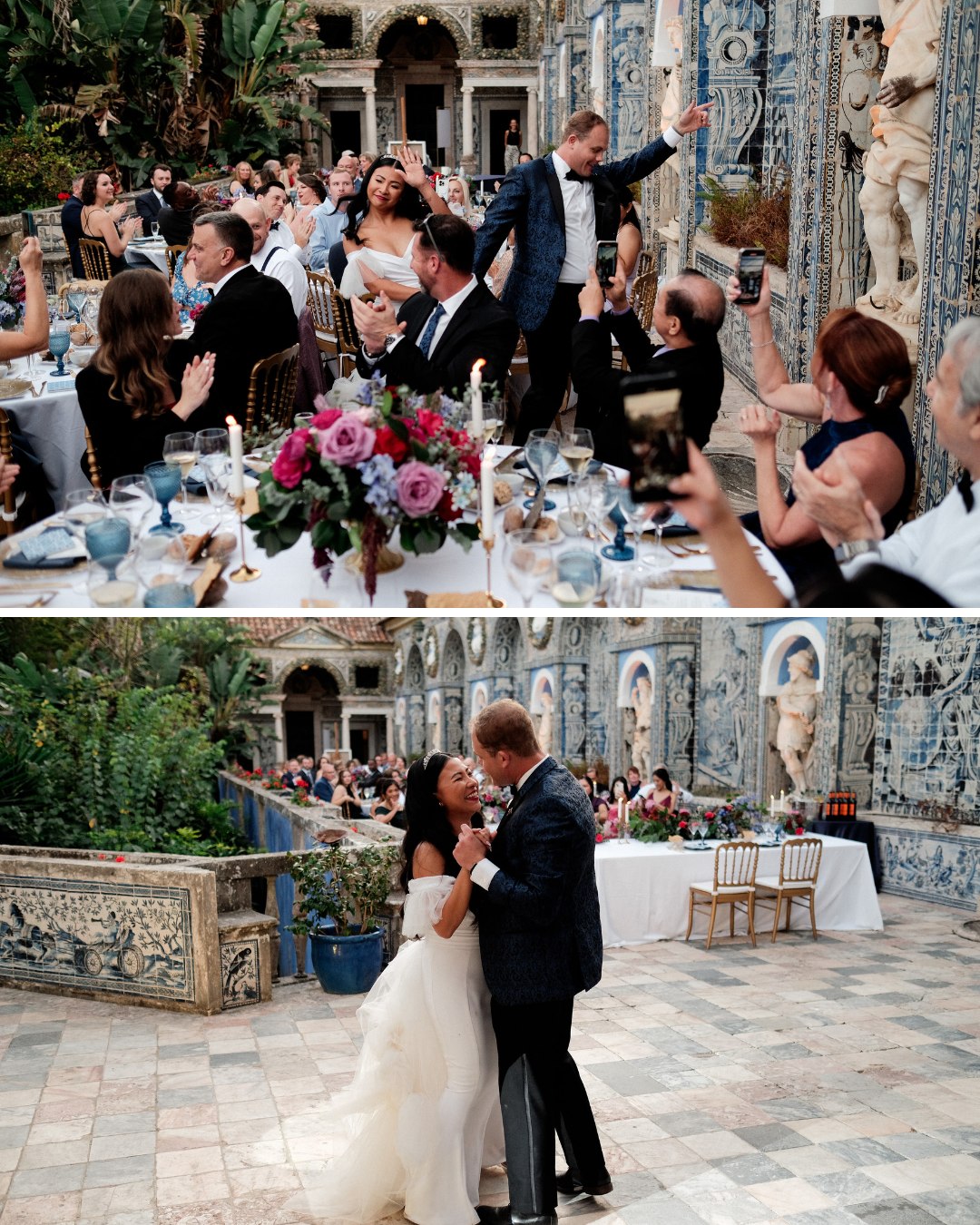 couple dance into their reception