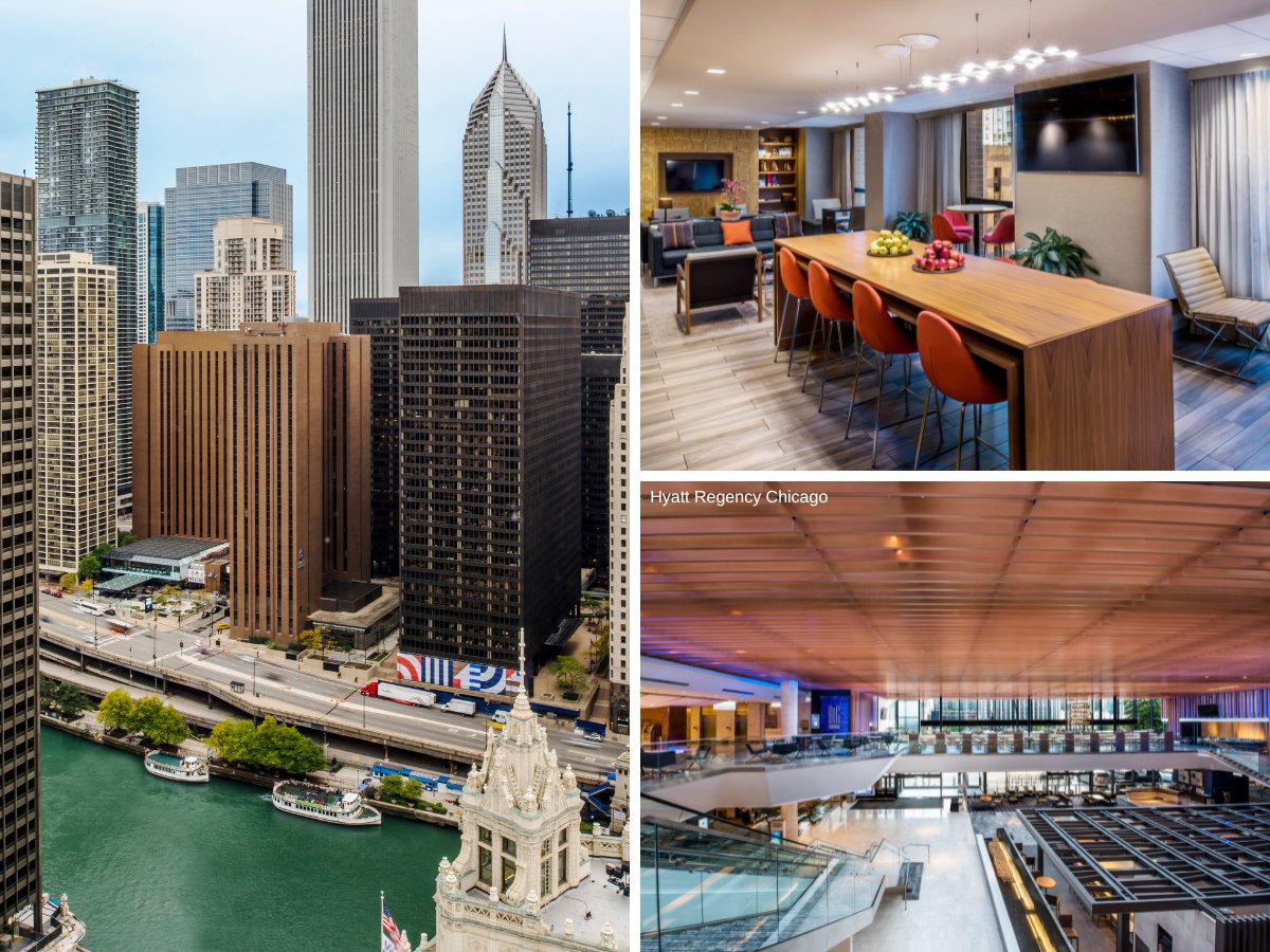 view from Hyatt Regency Chicago, interior lobby and club level