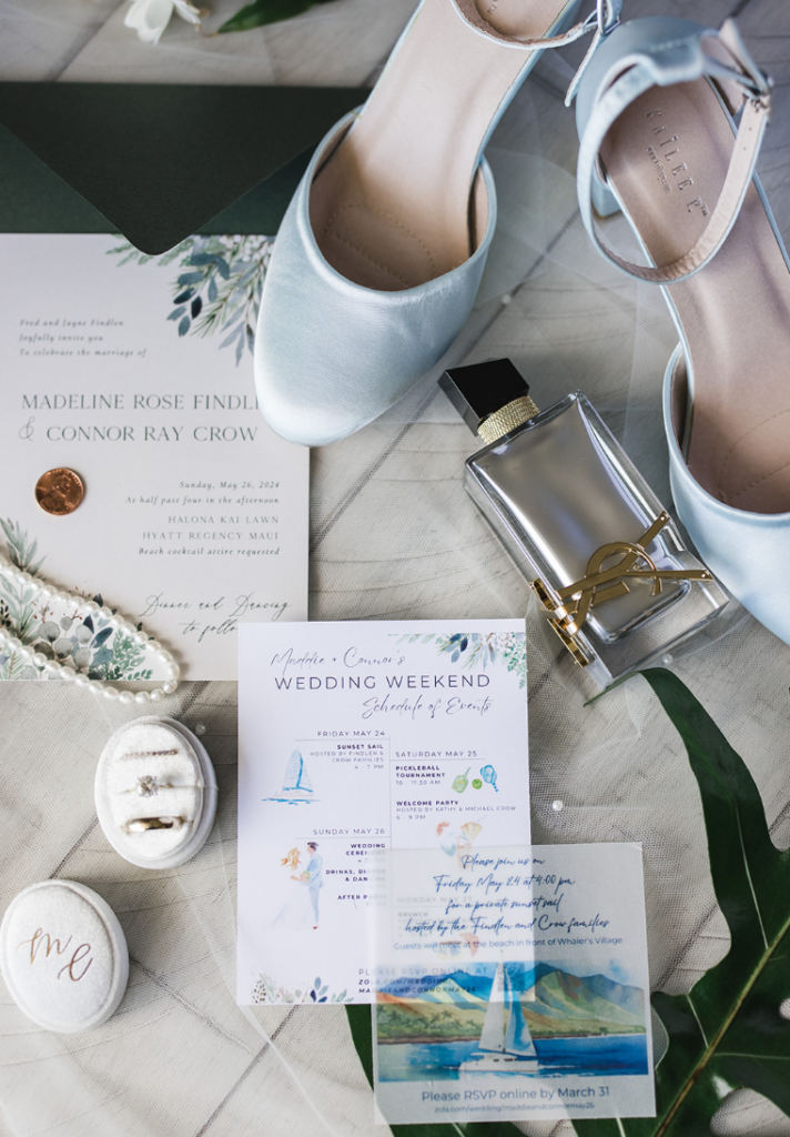 Maui weddings flat lay