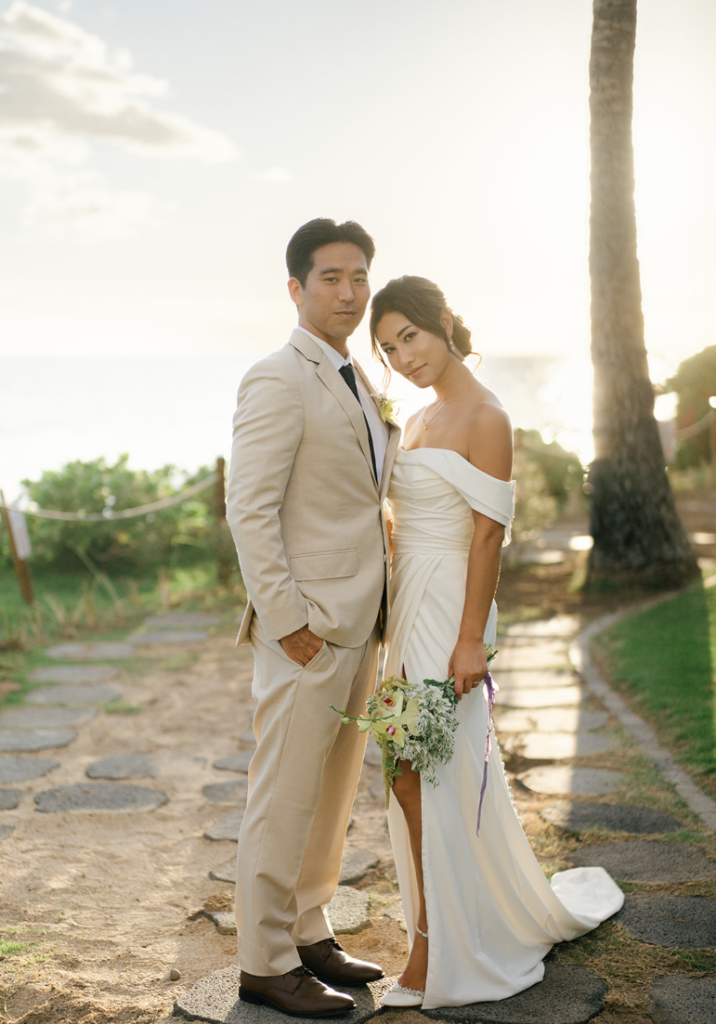 Maui weddings with couple at sunset