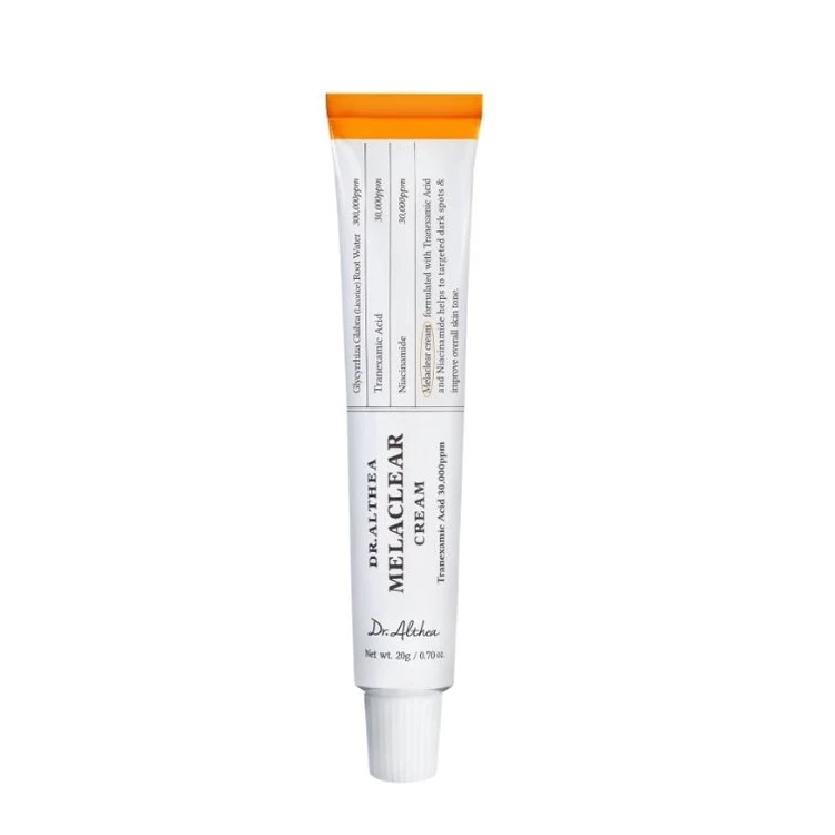 A tube of Dr. Althea Melaclear Cream with an orange cap, shown upright against a white background.